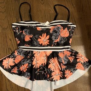 Floral Ruffle Skirt Tankini Top